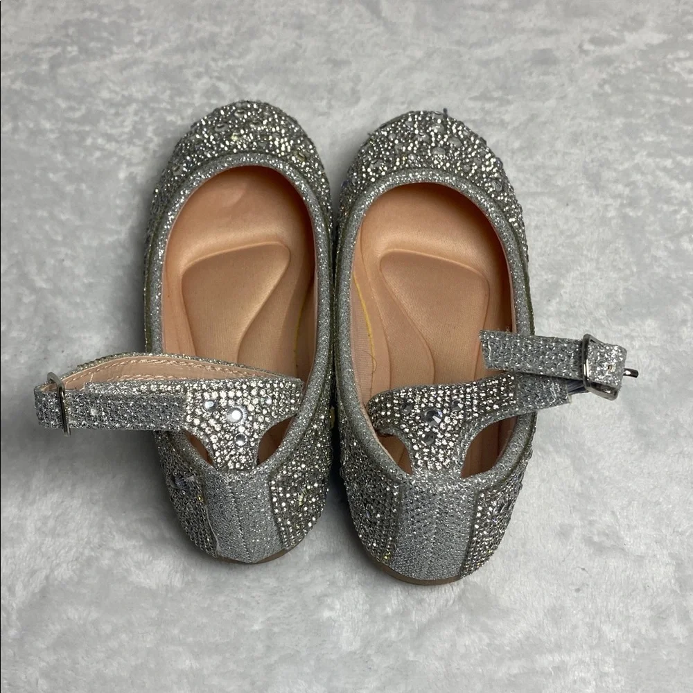 NWOT Link Sparkling Embellished Ankle-Strap Ballet Flats - Silver Size 12